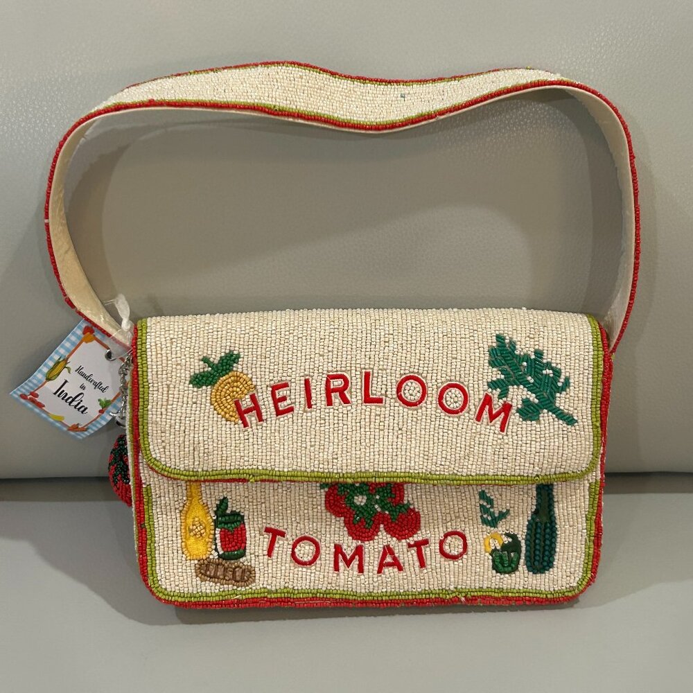Handcrafted in India Heirloom Tomato Beaded Bag w Charm RARE NWT